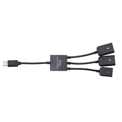 Portable USB-C / Type-C Male to Dual USB Ports Female + Micro USB Female Mini Cable Hub Splitter Adapter, 2 Ports USB + Micro USB