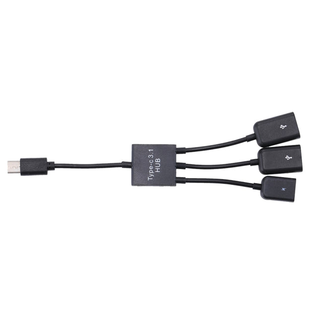 Portable USB-C / Type-C Male to Dual USB Ports Female + Micro USB Female Mini Cable Hub Splitter Adapter, 2 Ports USB + Micro USB