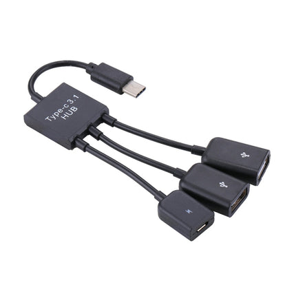 Portable USB-C / Type-C Male to Dual USB Ports Female + Micro USB Female Mini Cable Hub Splitter Adapter, 2 Ports USB + Micro USB