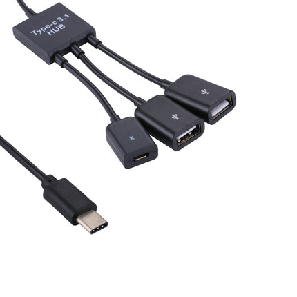 Portable USB-C / Type-C Male to Dual USB Ports Female + Micro USB Female Mini Cable Hub Splitter Adapter, 2 Ports USB + Micro USB