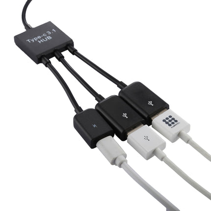 Portable USB-C / Type-C Male to Dual USB Ports Female + Micro USB Female Mini Cable Hub Splitter Adapter, 2 Ports USB + Micro USB