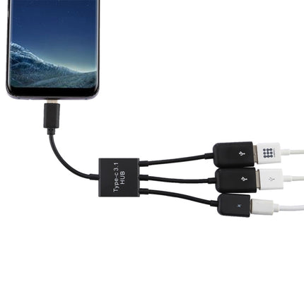 Portable USB-C / Type-C Male to Dual USB Ports Female + Micro USB Female Mini Cable Hub Splitter Adapter, 2 Ports USB + Micro USB