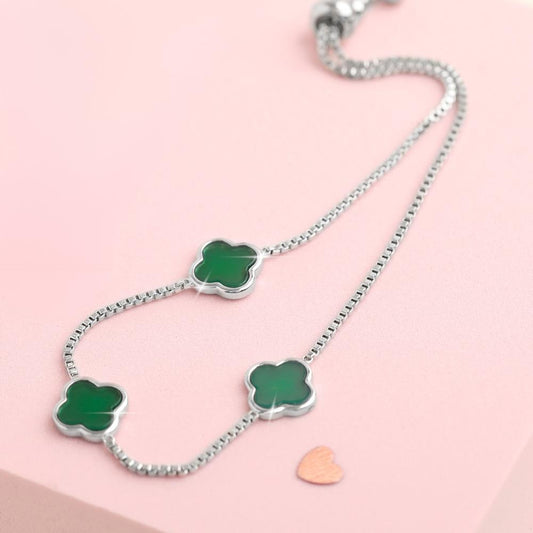 Real Agate 4 Leaf Clover Bracelet