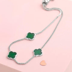 Real Agate 4 Leaf Clover Bracelet