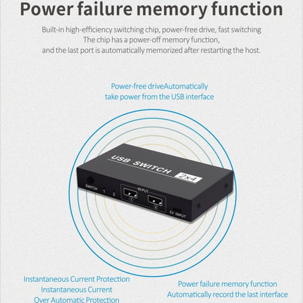 2x4 USB Switch 2 Port PCs Sharing 4 Devices for Printer Keyboard Mouse Monitor, 2x4 USB Switc