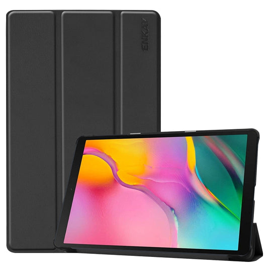 ENKAY High Quality PU Leather + Plastic Bottom Case with Three-folding Holder for Samsung Galaxy Tab A 10.1 (2019) T510 / T515, For Galaxy Tab A 10.1 (2019) T510, For Galaxy Tab A 10.1 (2019) T510 / T515, FFor Amazon Fire HD 8 / HD 8 Plus (2020)