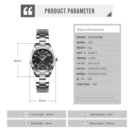 SKmei 1620 Delicate Rhinestone Creative Casual Waterproof Quartz Women Watch Steel Strap Watch