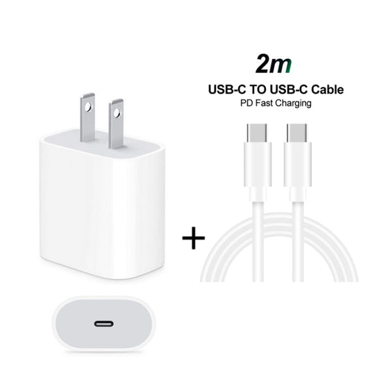 2 in 1 Single USB-C / Type-C Port Travel Charger + 3A PD 3.0 USB-C / Type-C to USB-C / Type-C Fast Charge Data Cable Set, Cable Length: 2m, 18W 2m