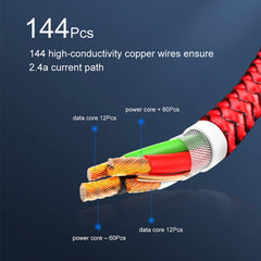 2 in 1 USB to 8 Pin + Micro USB Magnetic Metal Interface Nylon Braided Charging Cable, Length: 1m, 1m
