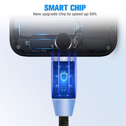 3 in 1 USB to 8 Pin + Type-C/USB-C + Micro USB Magnetic Metal Interface Nylon Braided Charging Cable, Length: 1m