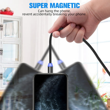 3 in 1 USB to 8 Pin + Type-C/USB-C + Micro USB Magnetic Metal Interface Nylon Braided Charging Cable, Length: 1m