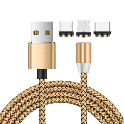 3 in 1 USB to 8 Pin + Type-C/USB-C + Micro USB Magnetic Metal Interface Nylon Braided Charging Cable, Length: 1m