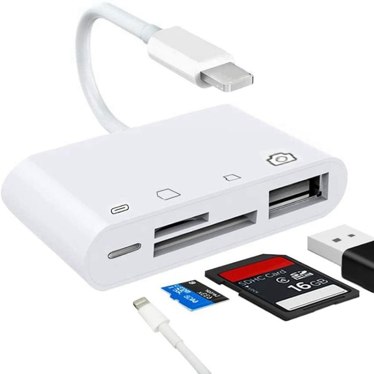 ZS-S1827 4 in 1 SD Card + TF Card + 8 Pin Charge + USB Interface to 8 Pin Interface Camera Reader Adapter, Support All iOS System