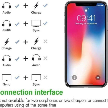 ZS-S1802 2 in 1 8 Pin Male to 8 Pin Charging + 8 Pin Audio Female Connector Earphone Adapter, Support Calls & Wire Control, Compatible with All IOS System