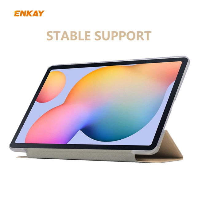 ENKAY ENK-8008 Three Folding Silk Texture PU Leather + PC Smart Case with Holder for Samsung Galaxy Tab S6 Lite P610 / P615