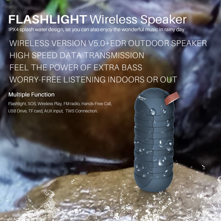 NewRixing NR3025L Portable Stereo Wireless Bluetooth Speaker with LED Flashlight & TF Card Slot & FM, Built-in Microphone, LED Flashlight