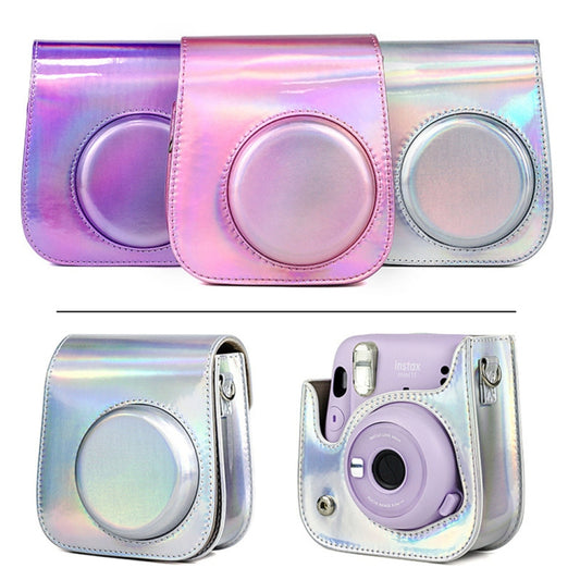 Richwell Portable Aurora  PU Leather Camera Case Camera Bag with Shoulder Strap, Suitable for Fujifilm Instax Mini 11, Rose Pink, Silver, Purple