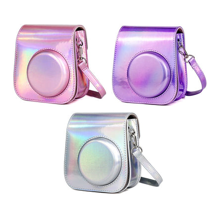 Richwell Portable Aurora  PU Leather Camera Case Camera Bag with Shoulder Strap, Suitable for Fujifilm Instax Mini 11, Rose Pink, Silver, Purple