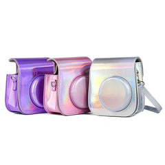Richwell Portable Aurora  PU Leather Camera Case Camera Bag with Shoulder Strap, Suitable for Fujifilm Instax Mini 11, Rose Pink, Silver, Purple