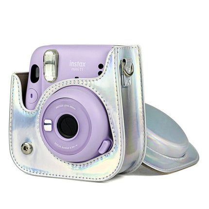 Richwell Portable Aurora  PU Leather Camera Case Camera Bag with Shoulder Strap, Suitable for Fujifilm Instax Mini 11, Rose Pink, Silver, Purple