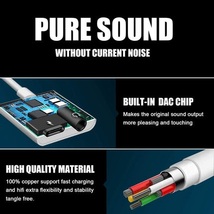 2 in 1 USB-C Adapter with 3.5mm Headphone Jack, Compatible for iPad Pro and Type-C Jack Phone, 2 in 1