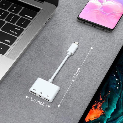 3 in 1 USB-C OTG Adapter with 3.5mm Headphone Jack, Compatible for iPad Pro and Type-C Jack Phone