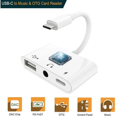 3 in 1 USB-C OTG Adapter with 3.5mm Headphone Jack, Compatible for iPad Pro and Type-C Jack Phone, 3 in 1