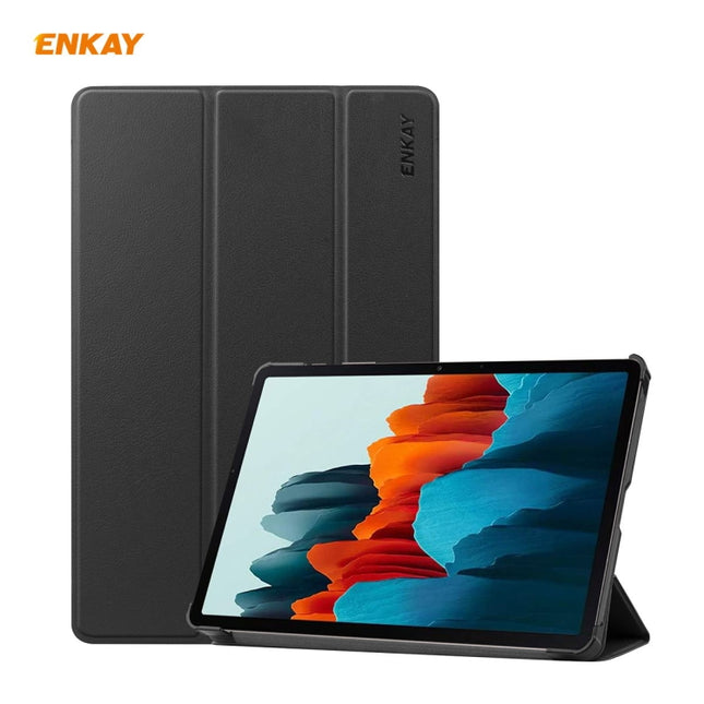 ENKAY ENK-8010 PU Leather + Plastic Smart Case with Three-folding Holder for Samsung Galaxy Tab S7 11.0 T870 / T875, For Galaxy Tab S8 / Galaxy Tab S7 11.0