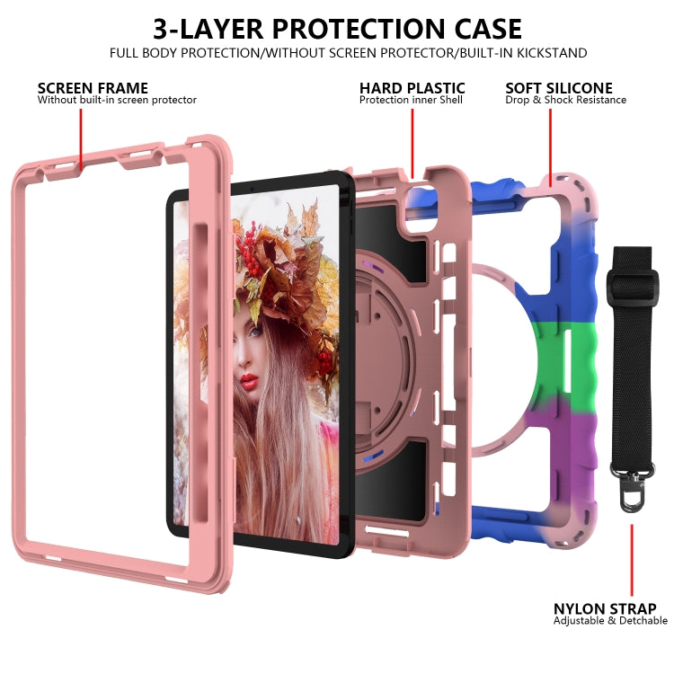 For iPad Air 4 / 10.8 inch (2020) 360 Degree Rotation PC + Silicone Shockproof Combination Case with Holder & Hand Grip Strap & Neck Strap & Pen Slot Holder, For iPad Air 2022 / 2020 10.9