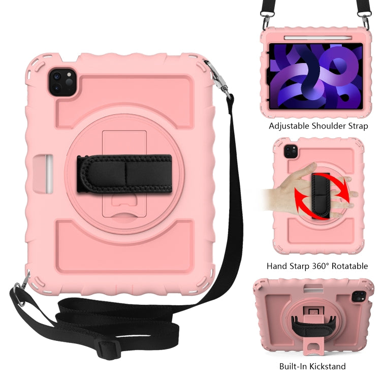 For iPad Air 4 / 10.8 inch (2020) 360 Degree Rotation PC + Silicone Shockproof Combination Case with Holder & Hand Grip Strap & Neck Strap & Pen Slot Holder, For iPad Air 2022 / 2020 10.9