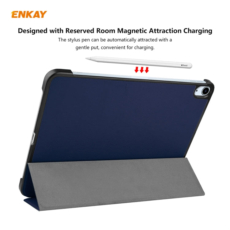 ENKAY 3-folding Plastic Leather Smart Tablet Case, For iPad Air 11 2024 / Pro 11 2018 / Air 10.9 2022