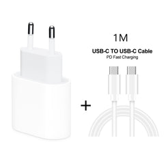 2 in 1 PD 20W Single USB-C / Type-C Port Travel Charger + 3A PD3.0 USB-C / Type-C to USB-C / Type-C Fast Charge Data Cable Set, Cable Length: 1m, EU Plug, 20W 1m