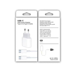 2 in 1 PD 20W Single USB-C / Type-C Port Travel Charger + 3A PD3.0 USB-C / Type-C to USB-C / Type-C Fast Charge Data Cable Set, Cable Length: 1m, EU Plug, 20W 1m