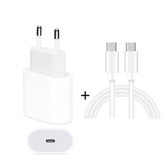 2 in 1 PD 20W Single USB-C / Type-C Port Travel Charger + 3A PD3.0 USB-C / Type-C to USB-C / Type-C Fast Charge Data Cable Set, Cable Length: 1m, EU Plug, 20W 1m