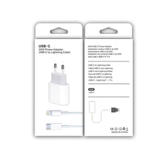 2 in 1 PD 20W Single USB-C / Type-C Port Travel Charger + 3A PD3.0 USB-C / Type-C to 8 Pin Fast Charge Data Cable Set, Cable Length: 1m, EU Plug, 20W 1m