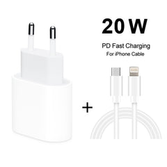 2 in 1 PD 20W Single USB-C / Type-C Port Travel Charger + 3A PD3.0 USB-C / Type-C to 8 Pin Fast Charge Data Cable Set, Cable Length: 1m, EU Plug, 20W 1m