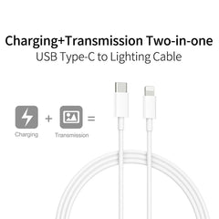 2 in 1 PD 20W Single USB-C / Type-C Port Travel Charger + 3A PD3.0 USB-C / Type-C to 8 Pin Fast Charge Data Cable Set, Cable Length: 1m, EU Plug, 20W 1m