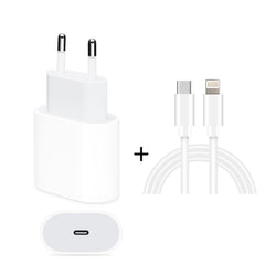 2 in 1 PD 20W Single USB-C / Type-C Port Travel Charger + 3A PD3.0 USB-C / Type-C to 8 Pin Fast Charge Data Cable Set, Cable Length: 1m, EU Plug, 20W 1m