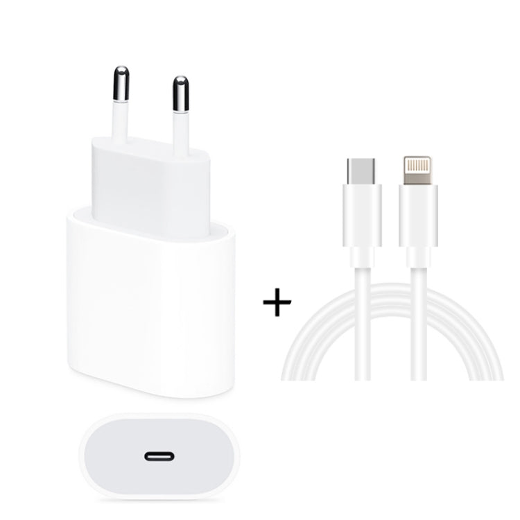 2 in 1 PD 20W Single USB-C / Type-C Port Travel Charger + 3A PD3.0 USB-C / Type-C to 8 Pin Fast Charge Data Cable Set, Cable Length: 2m, EU Plug, 20W 2m