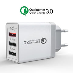 SDC-30W 2 in 1 USB to Micro USB Data Cable + 30W QC 3.0 USB + 2.4A Dual USB 2.0 Ports Mobile Phone Tablet PC Universal Quick Charger Travel Charger Set, EU Plug, with Micro USB Cable, EU Plug