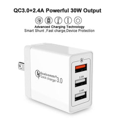 SDC-30W 2 in 1 USB to USB-C / Type-C Data Cable + 30W QC 3.0 USB + 2.4A Dual USB 2.0 Ports Mobile Phone Tablet PC Universal Quick Charger Travel Charger Set, US Plug, with USB-C / Type-C Cable, US Plug
