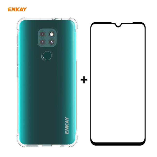Hat-Prince ENKAY Clear TPU Shockproof Case Soft Anti-slip Cover + 0.26mm 9H 2.5D Full Glue Full Coverage Tempered Glass Protector Film, For Motorola Moto G9 / G9 Play, For Xiaomi Redmi 9A, For Xiaomi Redmi 9C, For Xiaomi 10T 5G / 10T Pro 5G������������...