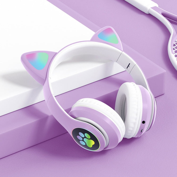 TN-28 3.5mm Bluetooth 5.0 Dual Connection RGB Cat Ear Bass Stereo Noise-cancelling Headphones Support TF Card With Mic