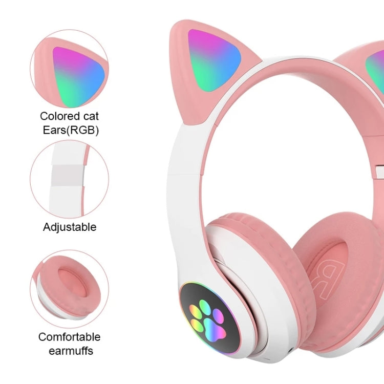 TN-28 3.5mm Bluetooth 5.0 Dual Connection RGB Cat Ear Bass Stereo Noise-cancelling Headphones Support TF Card With Mic