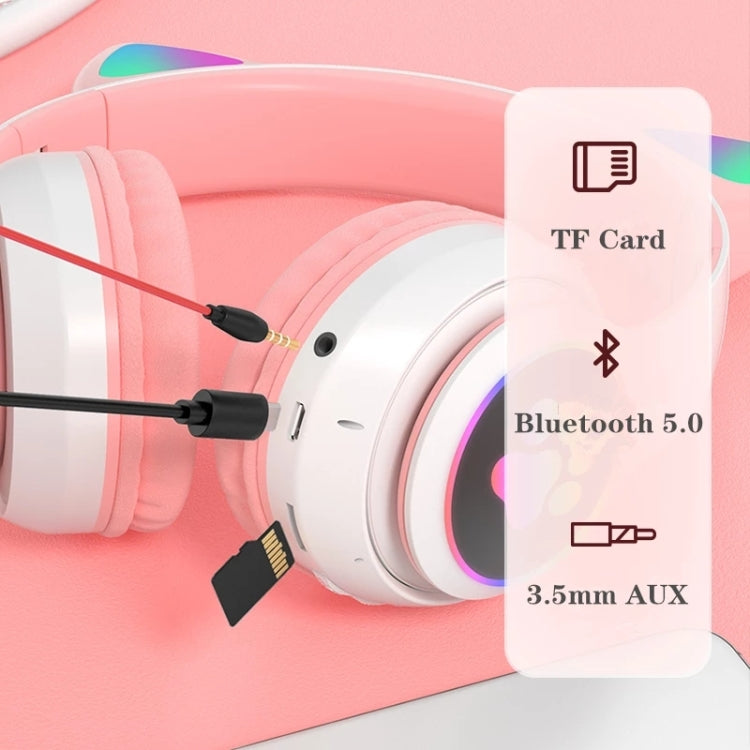 TN-28 3.5mm Bluetooth 5.0 Dual Connection RGB Cat Ear Bass Stereo Noise-cancelling Headphones Support TF Card With Mic