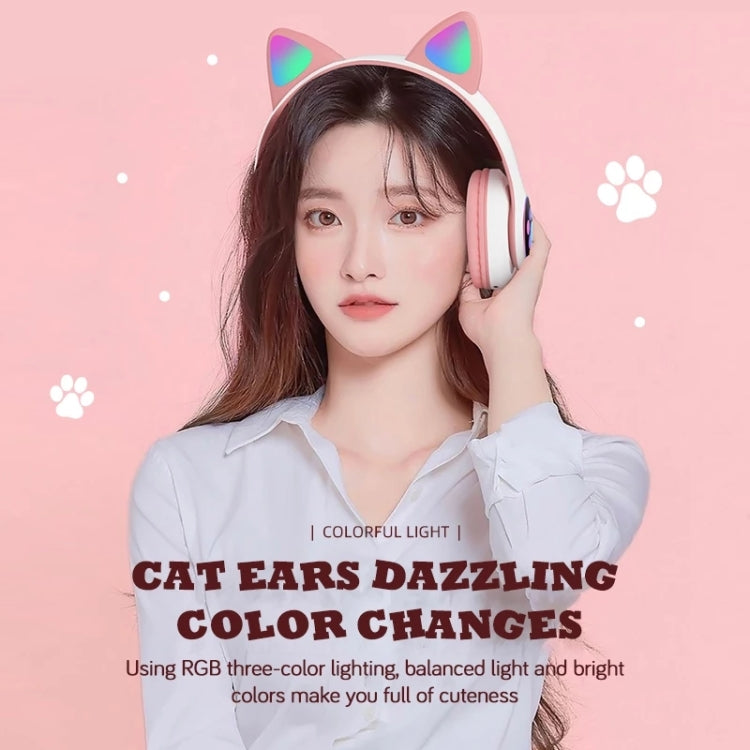 TN-28 3.5mm Bluetooth 5.0 Dual Connection RGB Cat Ear Bass Stereo Noise-cancelling Headphones Support TF Card With Mic