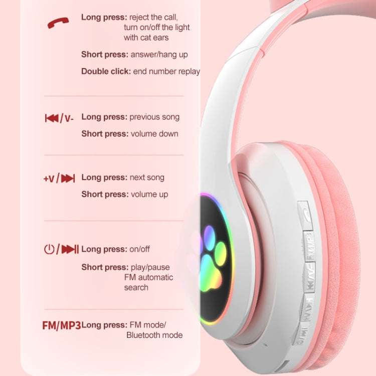 TN-28 3.5mm Bluetooth 5.0 Dual Connection RGB Cat Ear Bass Stereo Noise-cancelling Headphones Support TF Card With Mic