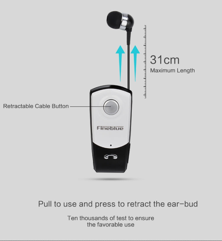 F960 CSR4.1 Retractable Cable Caller Vibration Reminder Anti-theft Bluetooth Headset, Black, White, Gold, Silver