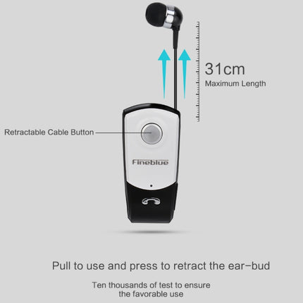 F960 CSR4.1 Retractable Cable Caller Vibration Reminder Anti-theft Bluetooth Headset, Black, White, Silver