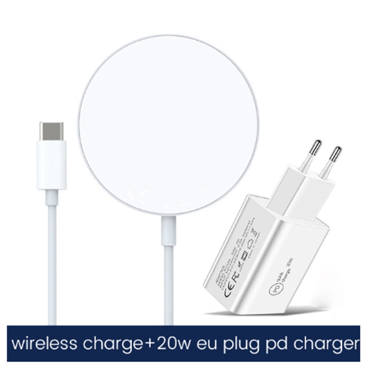 XJ-31 2 in 1 15W Magnetic Wireless Charger + PD 20W USB-C / Type-C Travel Charger Set for iPhone 12 Series, EU Plug, US Plug, UK Plug